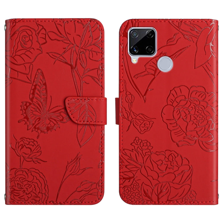 Skin Feel Butterfly Peony Embossed Leather Phone Case, For OPPO Realme 9i, For OPPO Realme C11, For OPPO Realme C15 / C12, For OPPO Realme C20 / C21