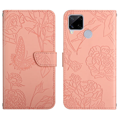 Skin Feel Butterfly Peony Embossed Leather Phone Case, For OPPO Realme 9i, For OPPO Realme C11, For OPPO Realme C15 / C12, For OPPO Realme C20 / C21