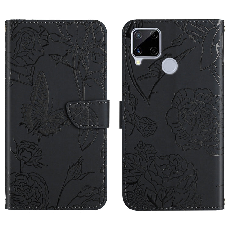 Skin Feel Butterfly Peony Embossed Leather Phone Case, For OPPO Realme 9i, For OPPO Realme C11, For OPPO Realme C15 / C12, For OPPO Realme C20 / C21