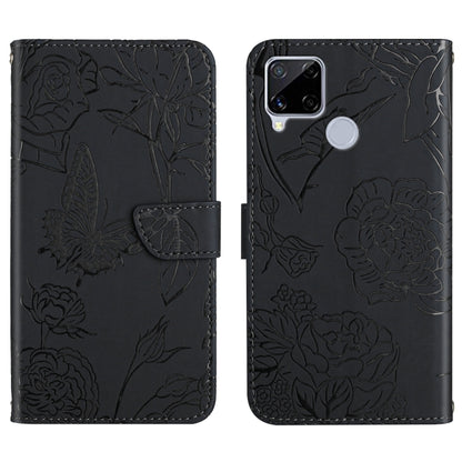 Skin Feel Butterfly Peony Embossed Leather Phone Case, For OPPO Realme 9i, For OPPO Realme C11, For OPPO Realme C15 / C12, For OPPO Realme C20 / C21