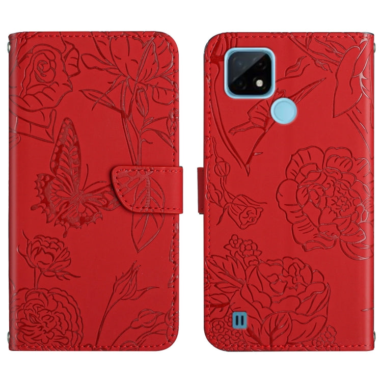 Skin Feel Butterfly Peony Embossed Leather Phone Case, For OPPO Realme 9i, For OPPO Realme C11, For OPPO Realme C15 / C12, For OPPO Realme C20 / C21