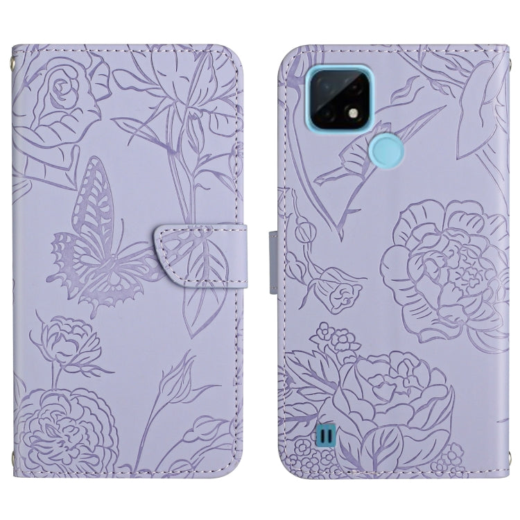 Skin Feel Butterfly Peony Embossed Leather Phone Case, For OPPO Realme 9i, For OPPO Realme C11, For OPPO Realme C15 / C12, For OPPO Realme C20 / C21