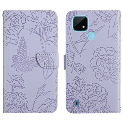 Skin Feel Butterfly Peony Embossed Leather Phone Case, For OPPO Realme 9i, For OPPO Realme C11, For OPPO Realme C15 / C12, For OPPO Realme C20 / C21