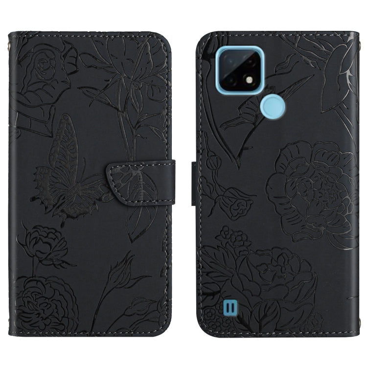 Skin Feel Butterfly Peony Embossed Leather Phone Case, For OPPO Realme 9i, For OPPO Realme C11, For OPPO Realme C15 / C12, For OPPO Realme C20 / C21