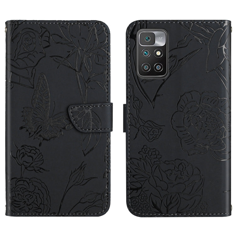 Skin Feel Butterfly Peony Embossed Leather Phone Case, For Xiaomi Redmi 10 4G, For Xiaomi Redmi 10 5G / Note 11E, For Xiaomi Redmi 10C, For Xiaomi Redmi K30 Pro