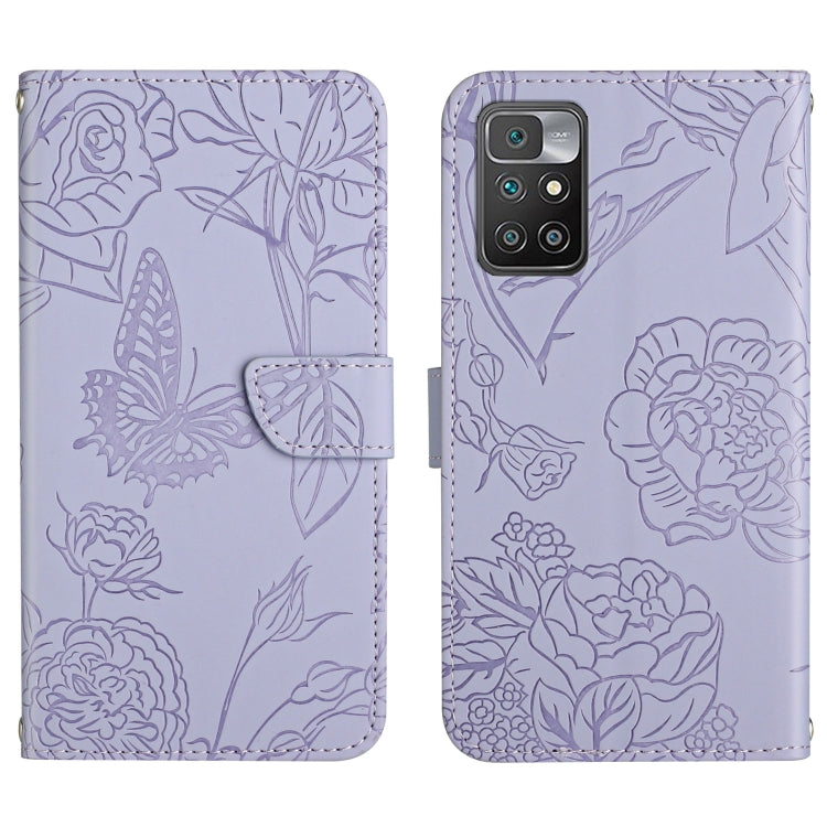 Skin Feel Butterfly Peony Embossed Leather Phone Case, For Xiaomi Redmi 10 4G, For Xiaomi Redmi 10 5G / Note 11E, For Xiaomi Redmi 10C, For Xiaomi Redmi K30 Pro