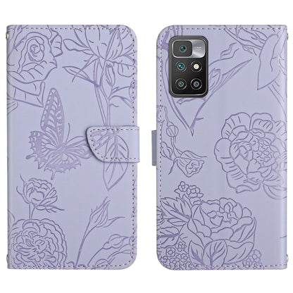 Skin Feel Butterfly Peony Embossed Leather Phone Case, For Xiaomi Redmi 10 4G, For Xiaomi Redmi 10 5G / Note 11E, For Xiaomi Redmi 10C, For Xiaomi Redmi K30 Pro