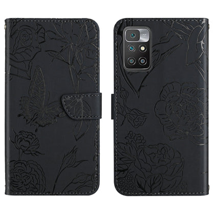 Skin Feel Butterfly Peony Embossed Leather Phone Case, For Xiaomi Redmi 10 4G, For Xiaomi Redmi 10 5G / Note 11E, For Xiaomi Redmi 10C, For Xiaomi Redmi K30 Pro