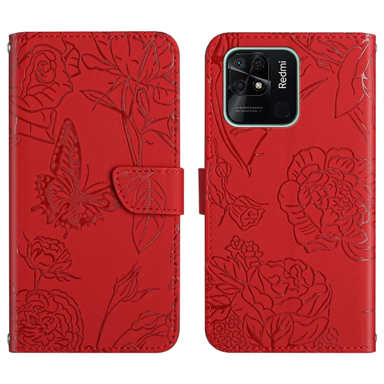 Skin Feel Butterfly Peony Embossed Leather Phone Case, For Xiaomi Redmi 10 4G, For Xiaomi Redmi 10 5G / Note 11E, For Xiaomi Redmi 10C, For Xiaomi Redmi K30 Pro