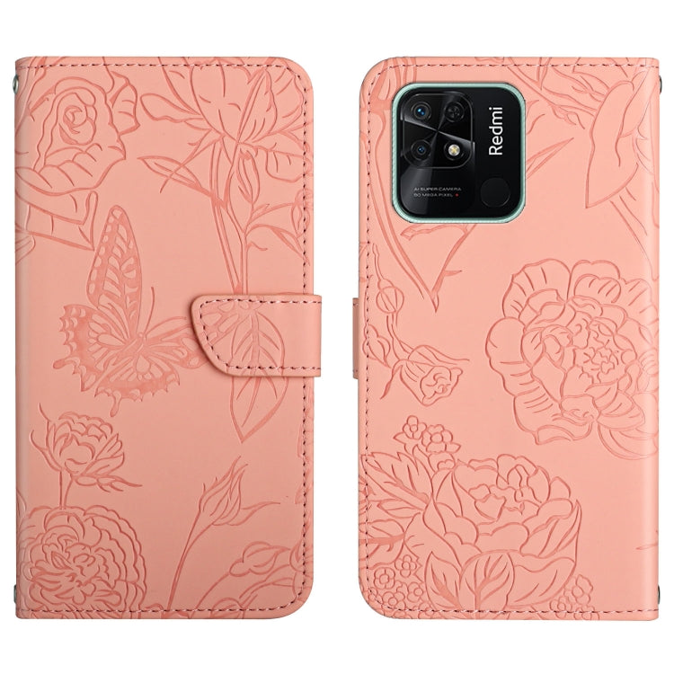 Skin Feel Butterfly Peony Embossed Leather Phone Case, For Xiaomi Redmi 10 4G, For Xiaomi Redmi 10 5G / Note 11E, For Xiaomi Redmi 10C, For Xiaomi Redmi K30 Pro