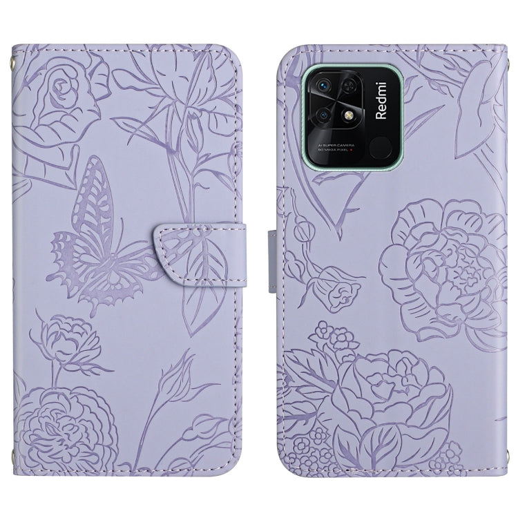 Skin Feel Butterfly Peony Embossed Leather Phone Case, For Xiaomi Redmi 10 4G, For Xiaomi Redmi 10 5G / Note 11E, For Xiaomi Redmi 10C, For Xiaomi Redmi K30 Pro