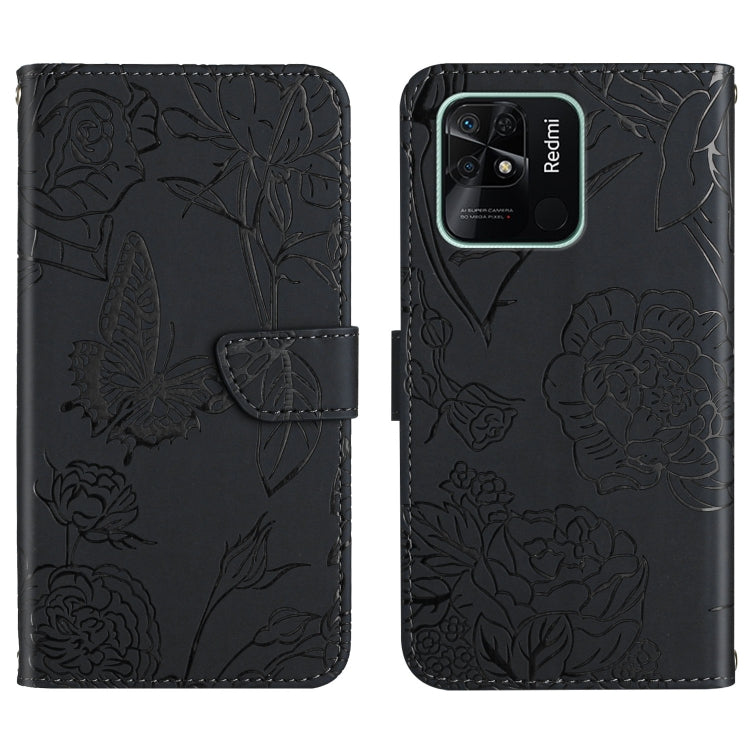 Skin Feel Butterfly Peony Embossed Leather Phone Case, For Xiaomi Redmi 10 4G, For Xiaomi Redmi 10 5G / Note 11E, For Xiaomi Redmi 10C, For Xiaomi Redmi K30 Pro