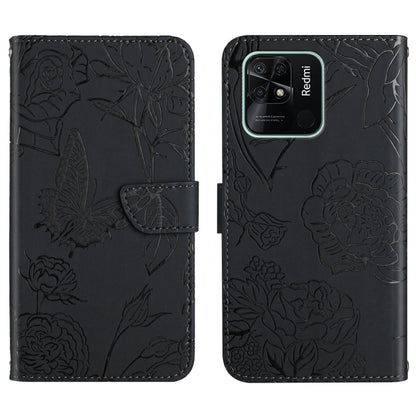 Skin Feel Butterfly Peony Embossed Leather Phone Case, For Xiaomi Redmi 10 4G, For Xiaomi Redmi 10 5G / Note 11E, For Xiaomi Redmi 10C, For Xiaomi Redmi K30 Pro