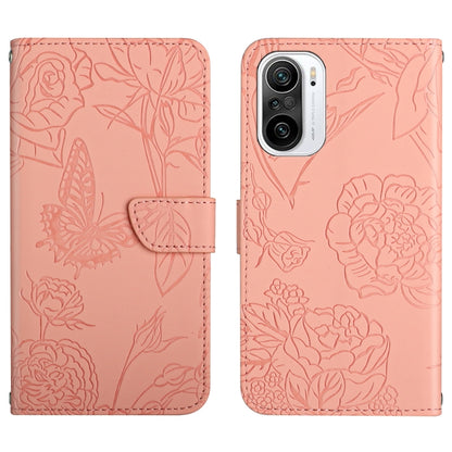 Skin Feel Butterfly Peony Embossed Leather Phone Case, For Xiaomi Redmi K40, For Xiaomi Redmi Note 7, For Xiaomi Redmi Note 8, For Xiaomi Redmi Note 8 Pro