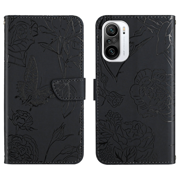 Skin Feel Butterfly Peony Embossed Leather Phone Case, For Xiaomi Redmi K40, For Xiaomi Redmi Note 7, For Xiaomi Redmi Note 8, For Xiaomi Redmi Note 8 Pro