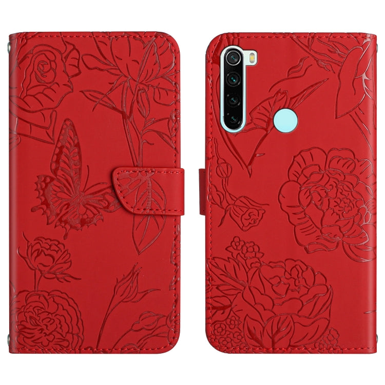 Skin Feel Butterfly Peony Embossed Leather Phone Case, For Xiaomi Redmi K40, For Xiaomi Redmi Note 7, For Xiaomi Redmi Note 8, For Xiaomi Redmi Note 8 Pro