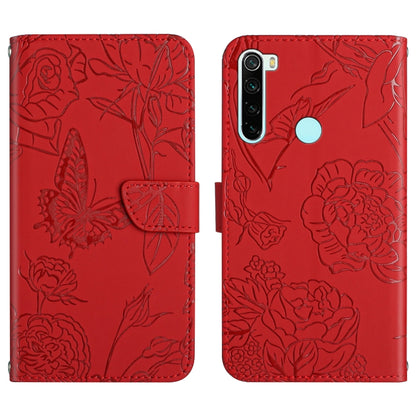 Skin Feel Butterfly Peony Embossed Leather Phone Case, For Xiaomi Redmi K40, For Xiaomi Redmi Note 7, For Xiaomi Redmi Note 8, For Xiaomi Redmi Note 8 Pro