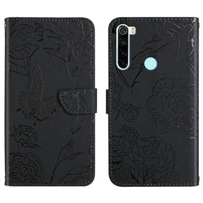 Skin Feel Butterfly Peony Embossed Leather Phone Case, For Xiaomi Redmi K40, For Xiaomi Redmi Note 7, For Xiaomi Redmi Note 8, For Xiaomi Redmi Note 8 Pro