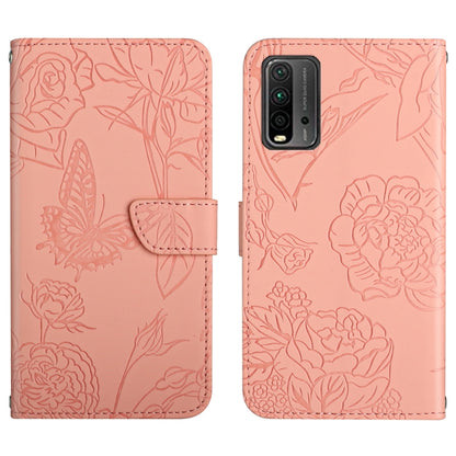 Skin Feel Butterfly Peony Embossed Leather Phone Case, For Xiaomi Redmi Note 8T, For Xiaomi Redmi Note 9 4G, For Xiaomi Redmi Note 9 5G, For Xiaomi Redmi Note 9 Pro