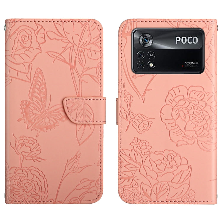 Skin Feel Butterfly Peony Embossed Leather Phone Case, For Xiaomi Poco X4 Pro 5G