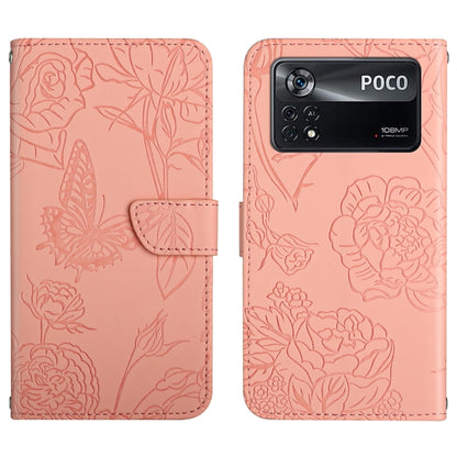 Skin Feel Butterfly Peony Embossed Leather Phone Case, For Xiaomi Poco X4 Pro 5G