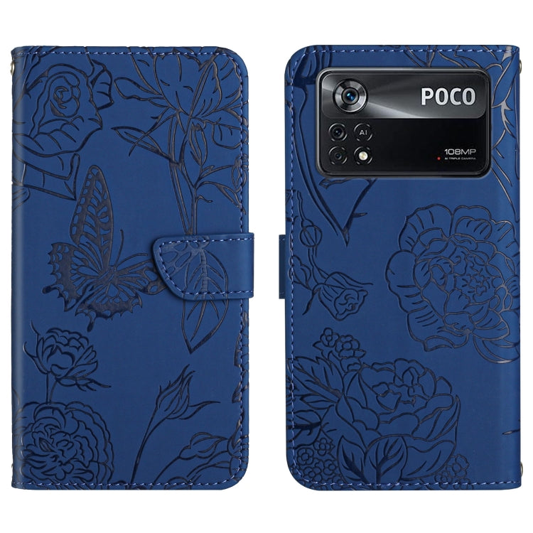 Skin Feel Butterfly Peony Embossed Leather Phone Case, For Xiaomi Poco X4 Pro 5G