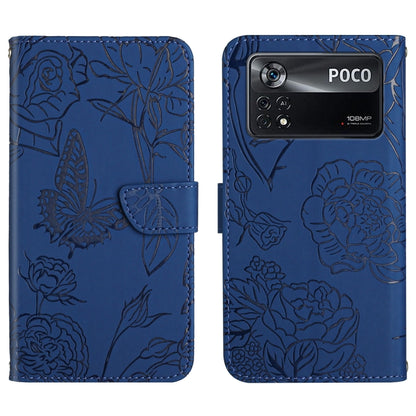 Skin Feel Butterfly Peony Embossed Leather Phone Case, For Xiaomi Poco X4 Pro 5G