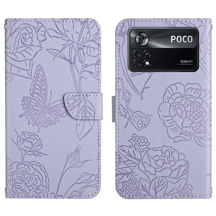 Skin Feel Butterfly Peony Embossed Leather Phone Case, For Xiaomi Poco X4 Pro 5G