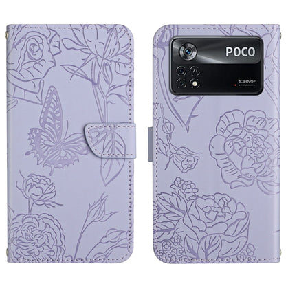 Skin Feel Butterfly Peony Embossed Leather Phone Case, For Xiaomi Poco X4 Pro 5G