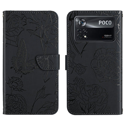 Skin Feel Butterfly Peony Embossed Leather Phone Case, For Xiaomi Poco X4 Pro 5G