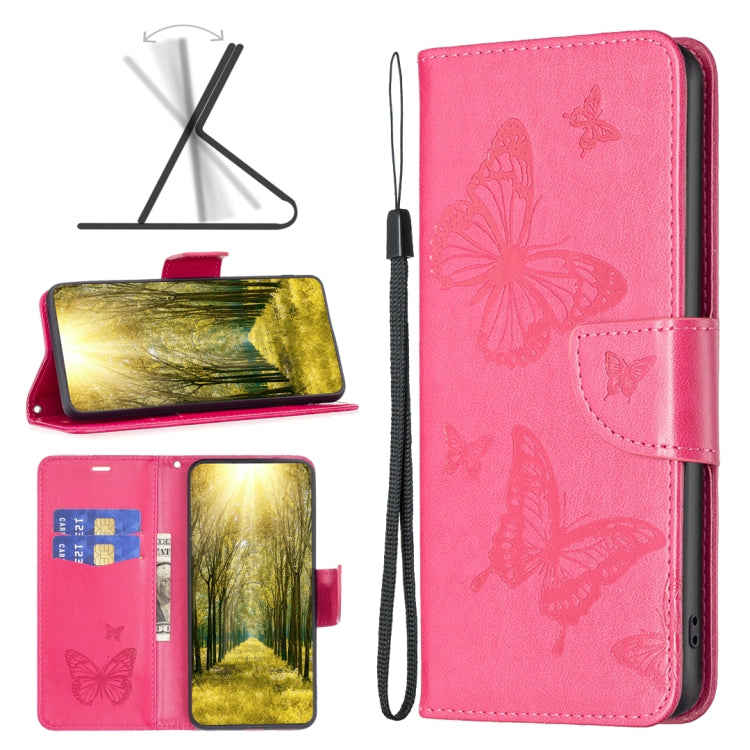 Two Butterflies Embossing Leather Phone Case, For Xiaomi Redmi 10 5G / Note 11E, For Xiaomi Redmi 10C