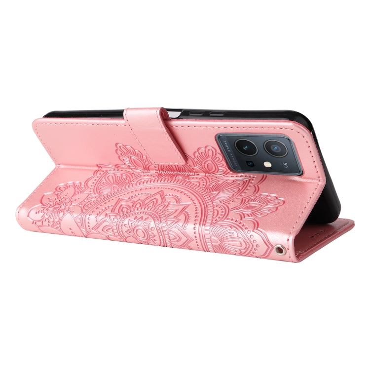 7-petal Flowers Embossing Pattern Horizontal Flip Leather Case, For vivo Y55 5G/Y75 5G/T1 5G