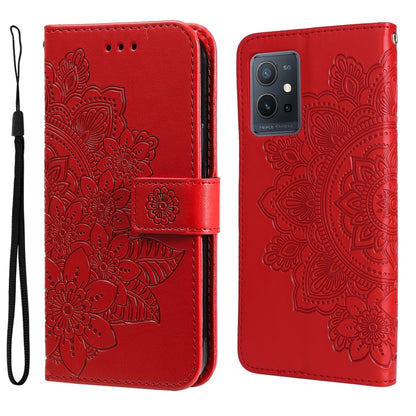 7-petal Flowers Embossing Pattern Horizontal Flip Leather Case, For vivo Y55 5G/Y75 5G/T1 5G