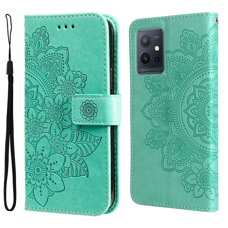 7-petal Flowers Embossing Pattern Horizontal Flip Leather Case, For vivo Y55 5G/Y75 5G/T1 5G
