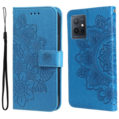 7-petal Flowers Embossing Pattern Horizontal Flip Leather Case, For vivo Y55 5G/Y75 5G/T1 5G