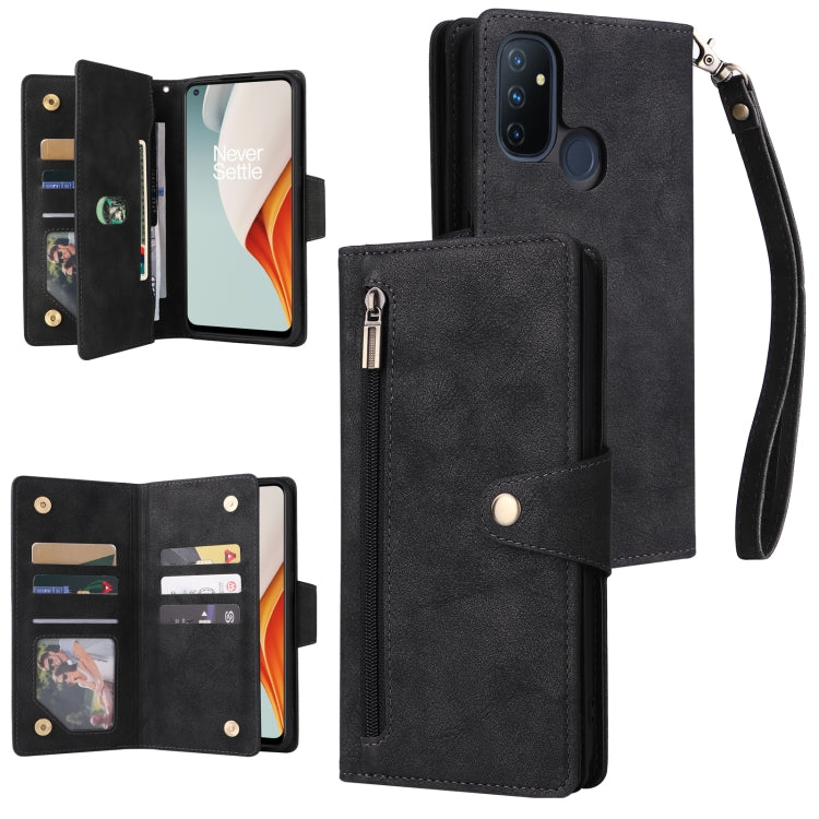 Rivet Buckle 9 Cards Three Fold Leather Phone Case, For OnePlus Nord N100, For OnePlus 7, For OnePlus 7 Pro, For OnePlus 7T