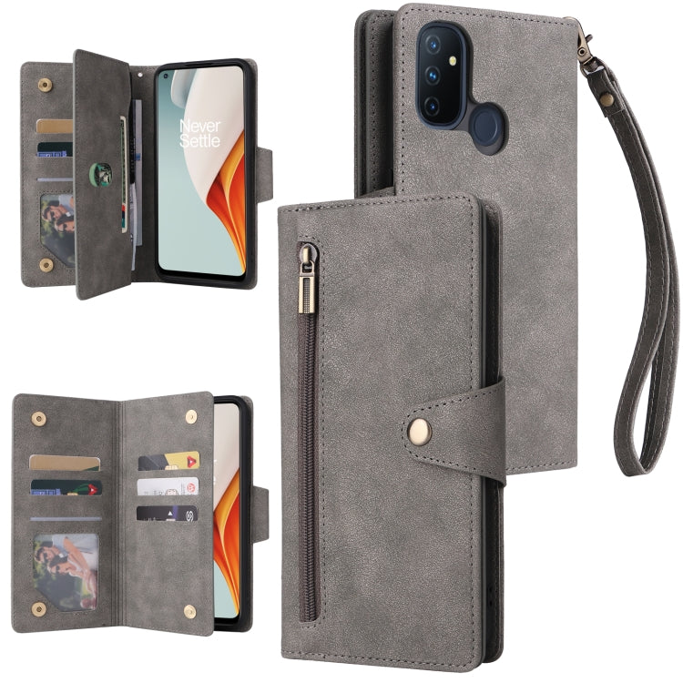 Rivet Buckle 9 Cards Three Fold Leather Phone Case, For OnePlus Nord N100, For OnePlus 7, For OnePlus 7 Pro, For OnePlus 7T