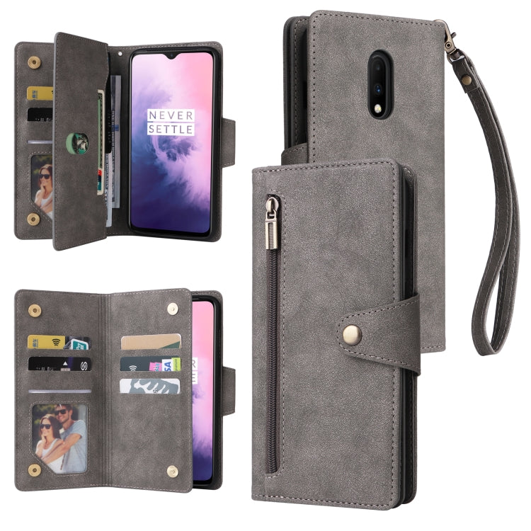 Rivet Buckle 9 Cards Three Fold Leather Phone Case, For OnePlus Nord N100, For OnePlus 7, For OnePlus 7 Pro, For OnePlus 7T
