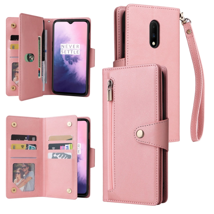 Rivet Buckle 9 Cards Three Fold Leather Phone Case, For OnePlus Nord N100, For OnePlus 7, For OnePlus 7 Pro, For OnePlus 7T
