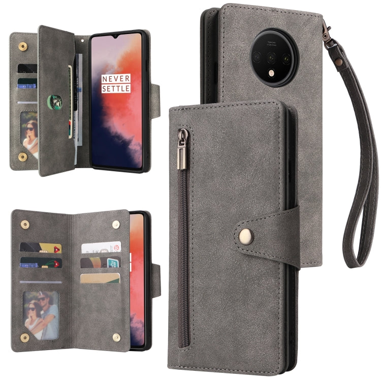 Rivet Buckle 9 Cards Three Fold Leather Phone Case, For OnePlus Nord N100, For OnePlus 7, For OnePlus 7 Pro, For OnePlus 7T