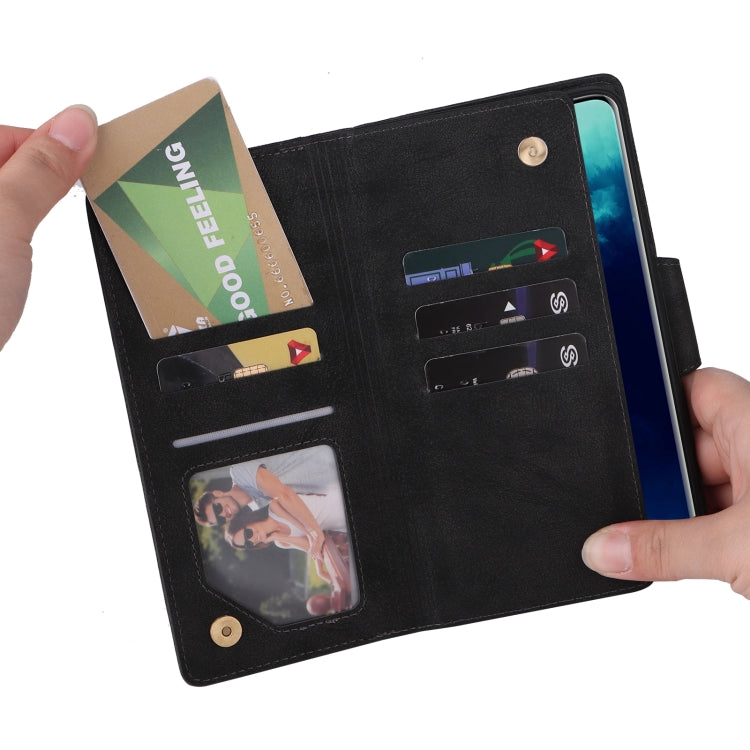 Rivet Buckle 9 Cards Three Fold Leather Phone Case, For OnePlus 7T Pro, For OnePlus 8, For OnePlus 8 Pro, For OnePlus Nord