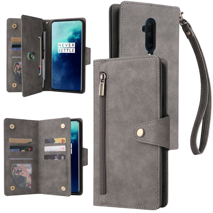 Rivet Buckle 9 Cards Three Fold Leather Phone Case, For OnePlus 7T Pro, For OnePlus 8, For OnePlus 8 Pro, For OnePlus Nord
