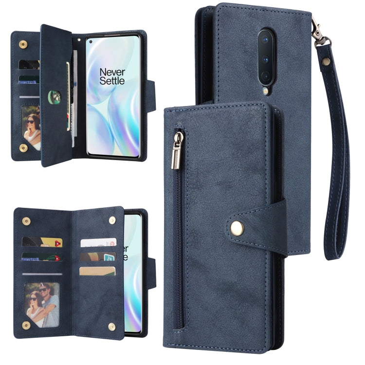 Rivet Buckle 9 Cards Three Fold Leather Phone Case, For OnePlus 7T Pro, For OnePlus 8, For OnePlus 8 Pro, For OnePlus Nord