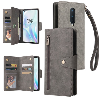 Rivet Buckle 9 Cards Three Fold Leather Phone Case, For OnePlus 7T Pro, For OnePlus 8, For OnePlus 8 Pro, For OnePlus Nord