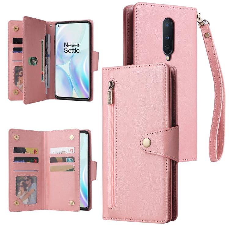 Rivet Buckle 9 Cards Three Fold Leather Phone Case, For OnePlus 7T Pro, For OnePlus 8, For OnePlus 8 Pro, For OnePlus Nord