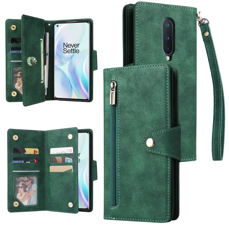 Rivet Buckle 9 Cards Three Fold Leather Phone Case, For OnePlus 7T Pro, For OnePlus 8, For OnePlus 8 Pro, For OnePlus Nord