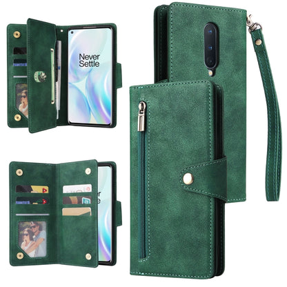 Rivet Buckle 9 Cards Three Fold Leather Phone Case, For OnePlus 7T Pro, For OnePlus 8, For OnePlus 8 Pro, For OnePlus Nord