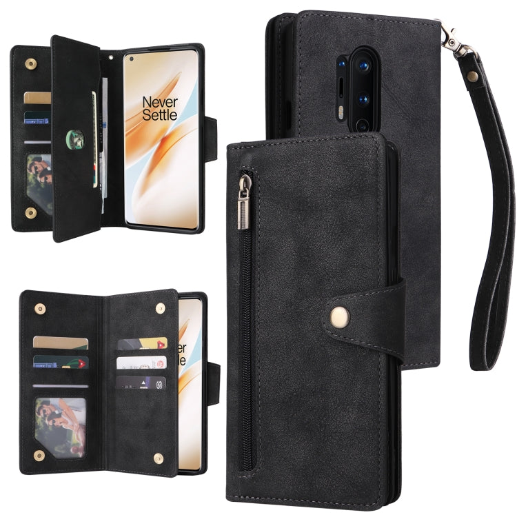 Rivet Buckle 9 Cards Three Fold Leather Phone Case, For OnePlus 7T Pro, For OnePlus 8, For OnePlus 8 Pro, For OnePlus Nord