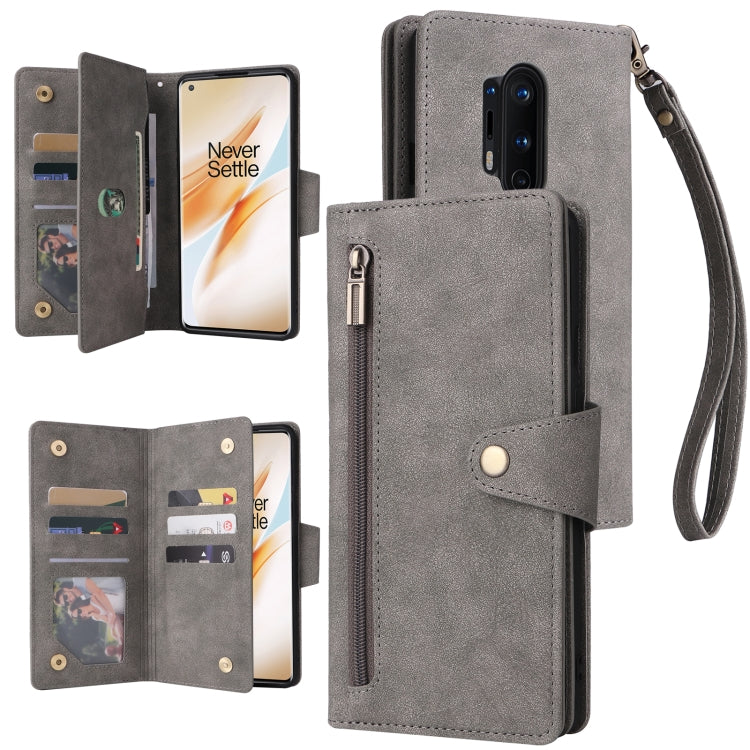Rivet Buckle 9 Cards Three Fold Leather Phone Case, For OnePlus 7T Pro, For OnePlus 8, For OnePlus 8 Pro, For OnePlus Nord