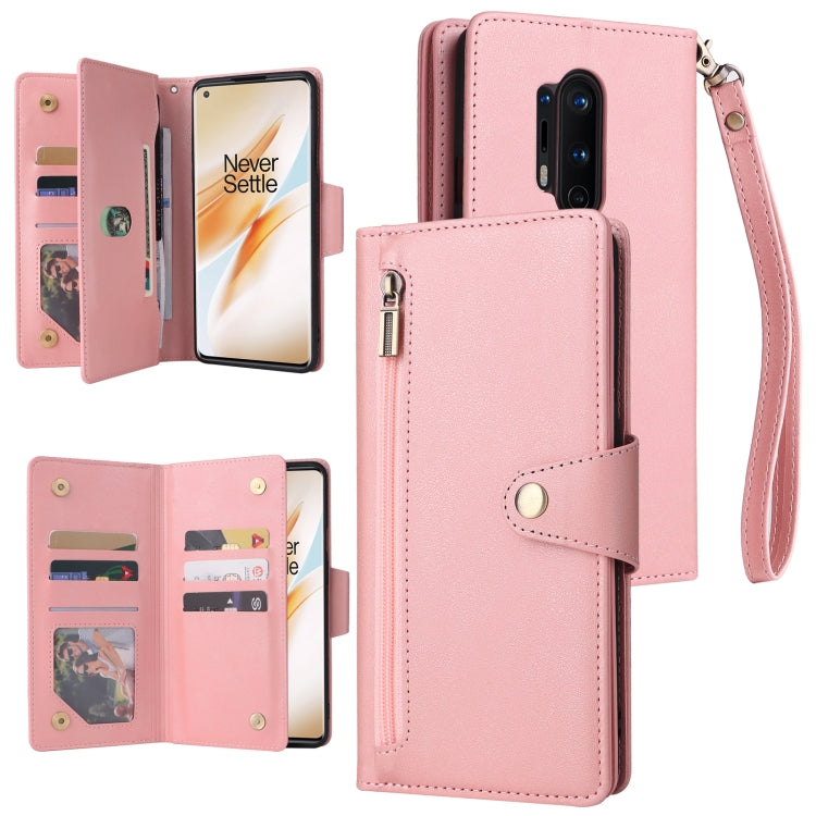 Rivet Buckle 9 Cards Three Fold Leather Phone Case, For OnePlus 7T Pro, For OnePlus 8, For OnePlus 8 Pro, For OnePlus Nord